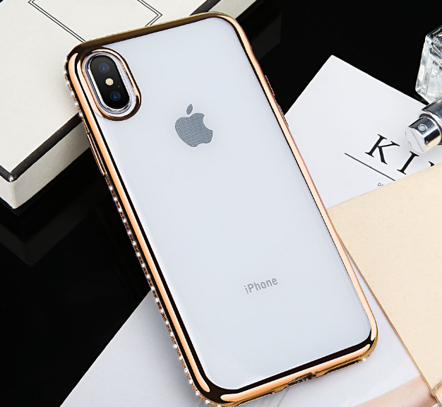 

Силиконовый прозрачный чехол с золотыми камнями Сваровски для Iphone XS Max, Золотой