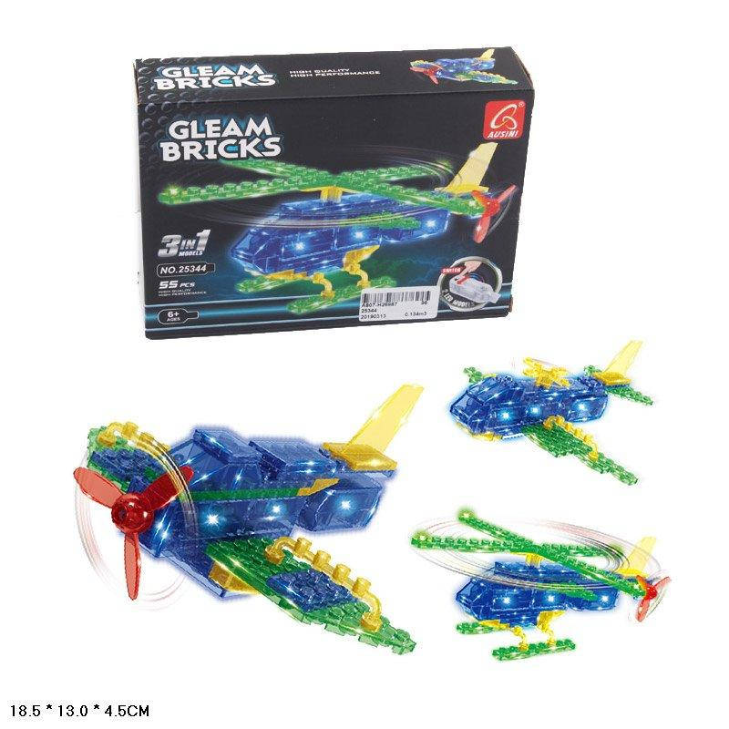 

Светящийся конструктор Gleam Bricks, 55 дет, 3в1, в кор 18*13*4 см, Детские конструкторы