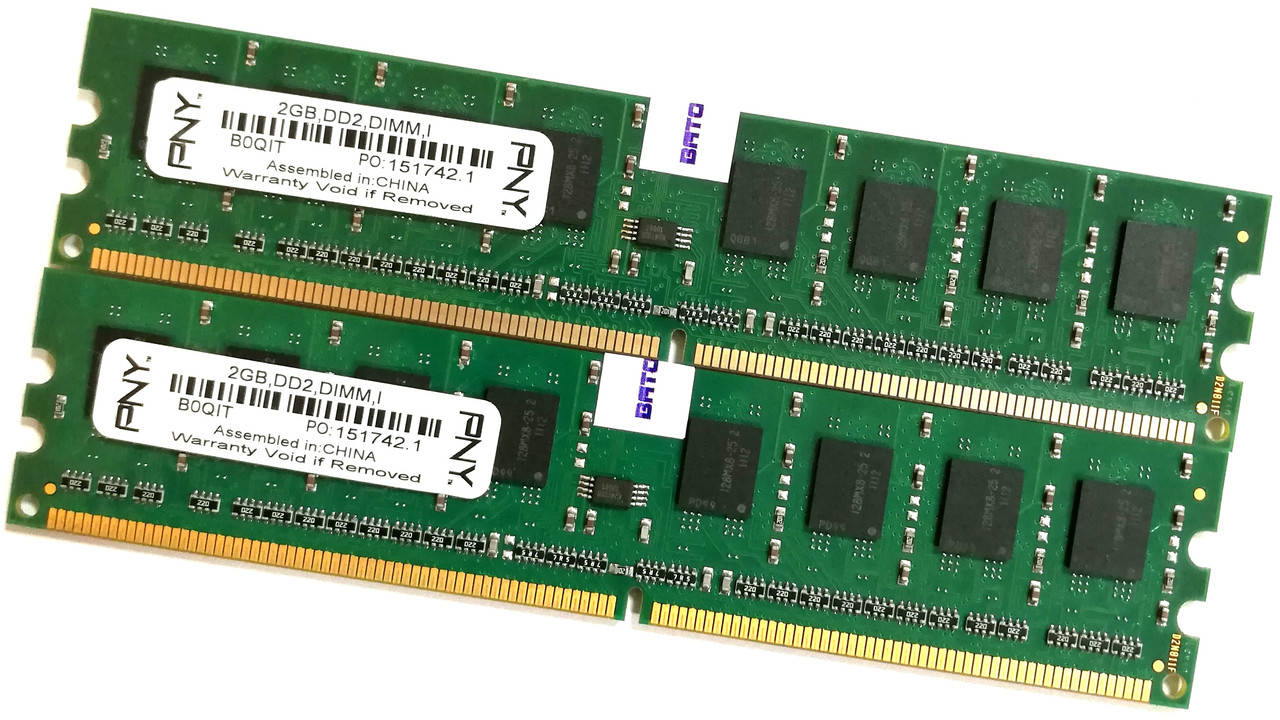 

Пара оперативной памяти PNY DDR2 4Gb (2Gb+2Gb) 800MHz PC2 6400U 2R8 CL6 (B0QIT) Б/У