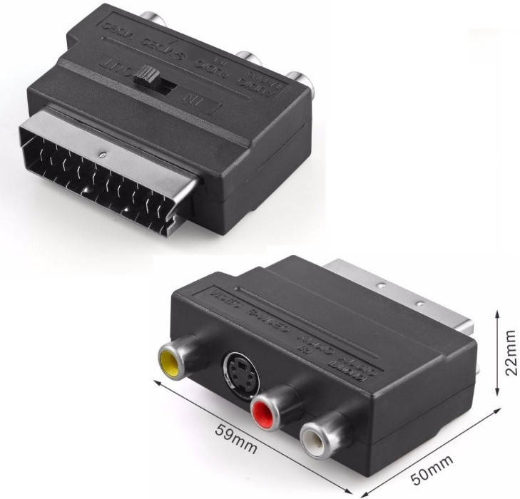 

Переходник SH3007 Scart на 3 RCA S-Video AV с Переключателем, Черный