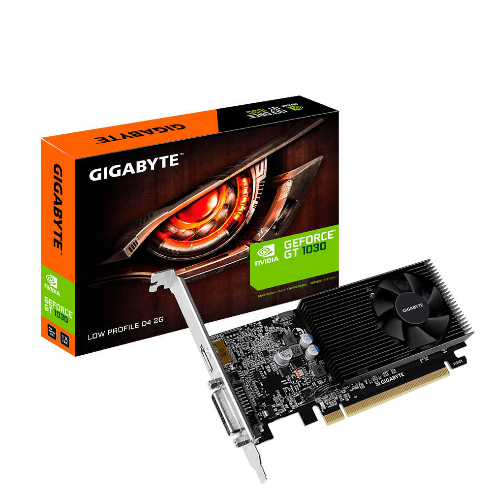 

Видеокарта Gigabyte GeForce GT 1030 Low Profile 2GB DDR4 (64bit) (1151/2100) (DVI, HDMI) (GV-N1030D4-2GL)