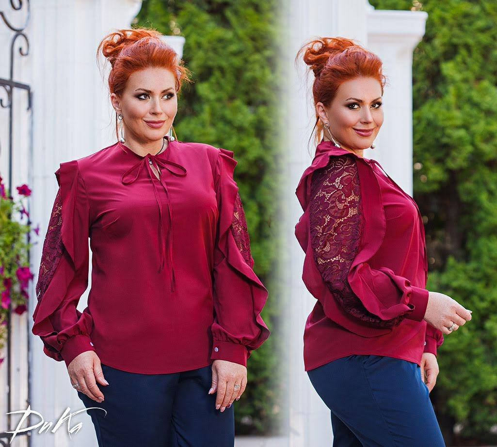 

Красивая женская блуза большого размера батал стильная нарядная деловая с длинным рукавом 50-52. 54-56, Бордовый