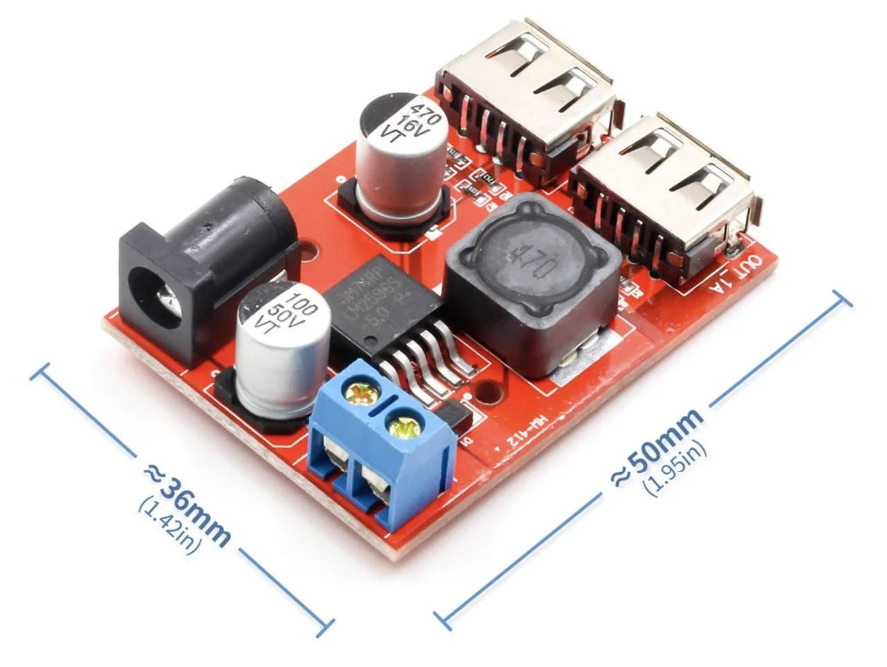 

Понижающий преобразователь USB DC-DC 6-40В на 5В 3А LM2596S