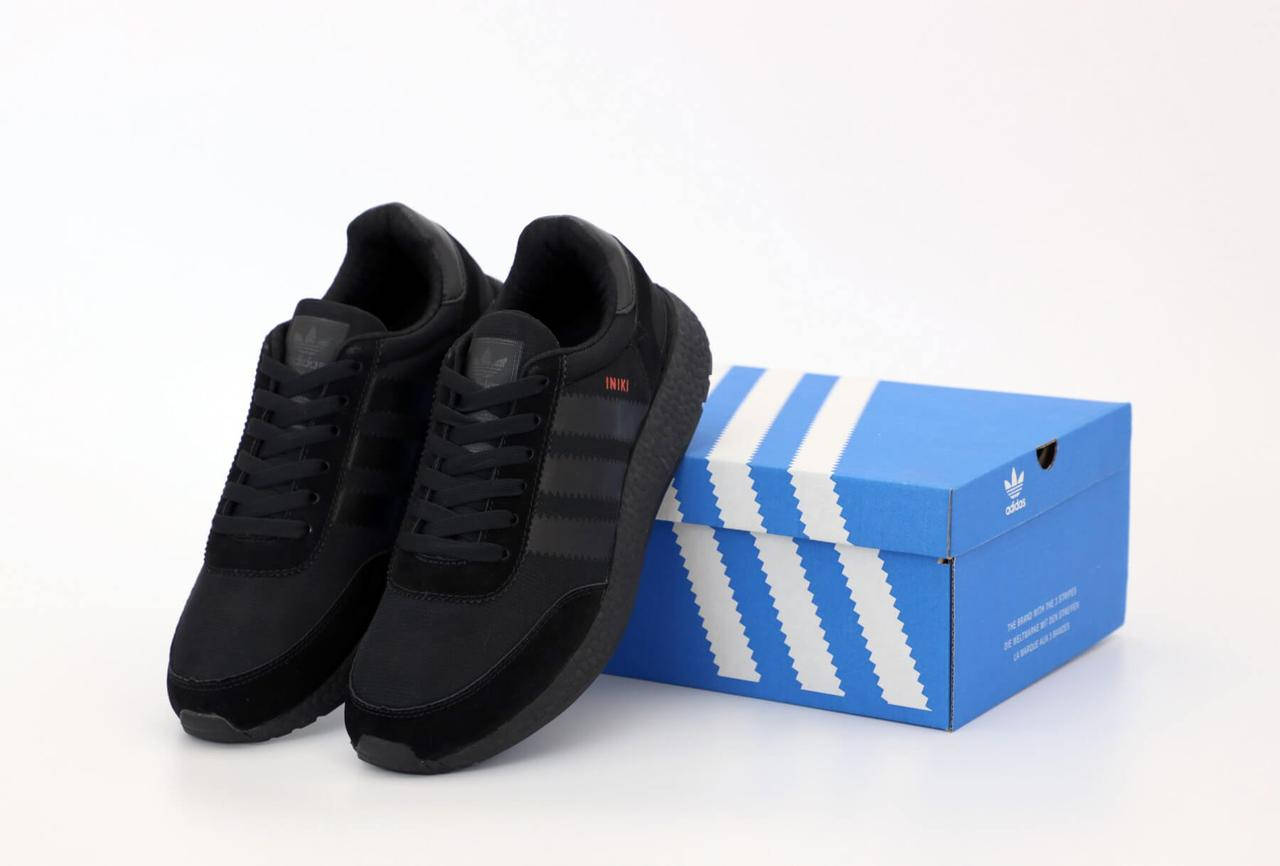 

Мужские черные кроссовки Adidas Iniki Runner Triple Black (Адидас Иники Раннер весна/лето 41-45), Черный