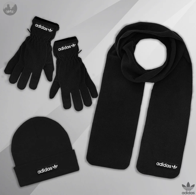 

Зимний мужской комплект шапка шарф и перчатки Адидас (Adidas) теплый мужской костюм,, Черный