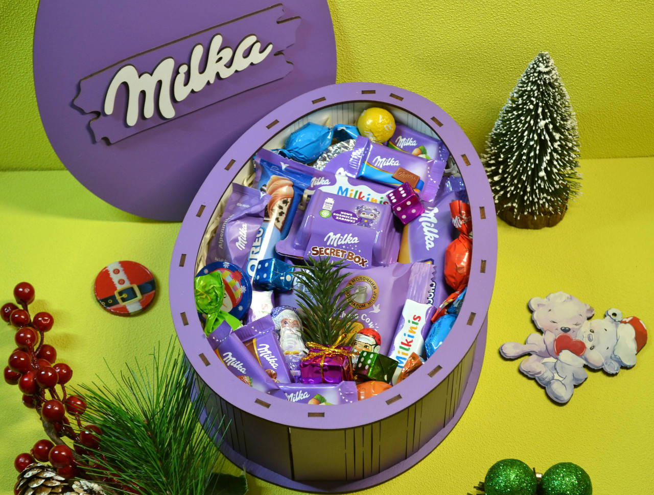 

Подарочный набор бокс сладостей Милка в деревянной коробке Milka