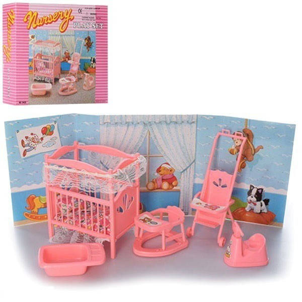 Игровой набор мебели детская комната Gloria Набор мебели для куклы с кроваткой коляской ванночкой и ходунками