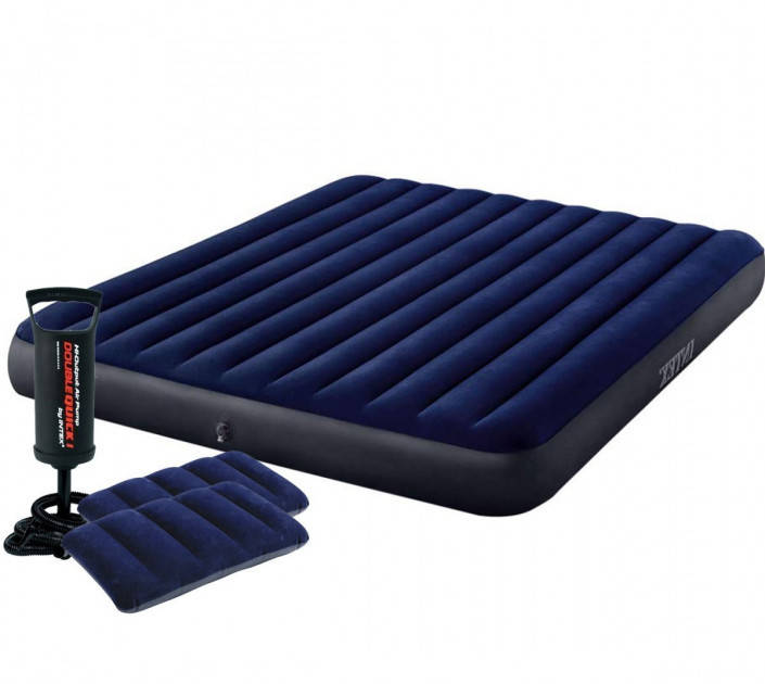 

Надувной двухместный матрас кровать Intex Classic Downy Airbed Dura-Beam 64765-2 (152х203x25) с ручным насосом