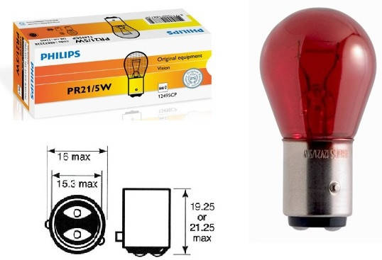 

Лампа стоп сигнала и габаритов красная P21/5W BAW15d Philips