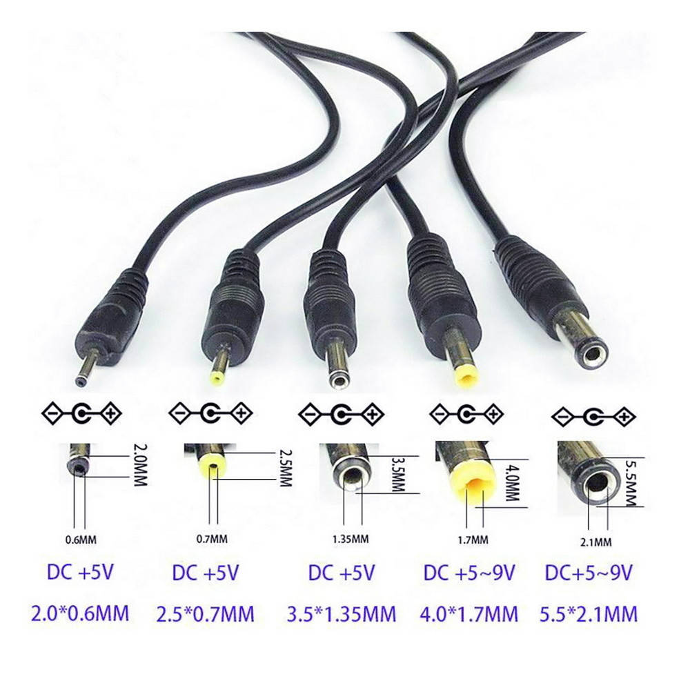 

Кабель питания DC для электроники с USB на 2.0*0,6 мм, 2,5*0,7 мм,3,5*1,35 мм, 4,0*1.7 мм, 5,5*2.1 мм