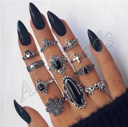 

Кольца на фаланги. Набор из 11 колец. Цвет серебро (ring11BlackLotus)