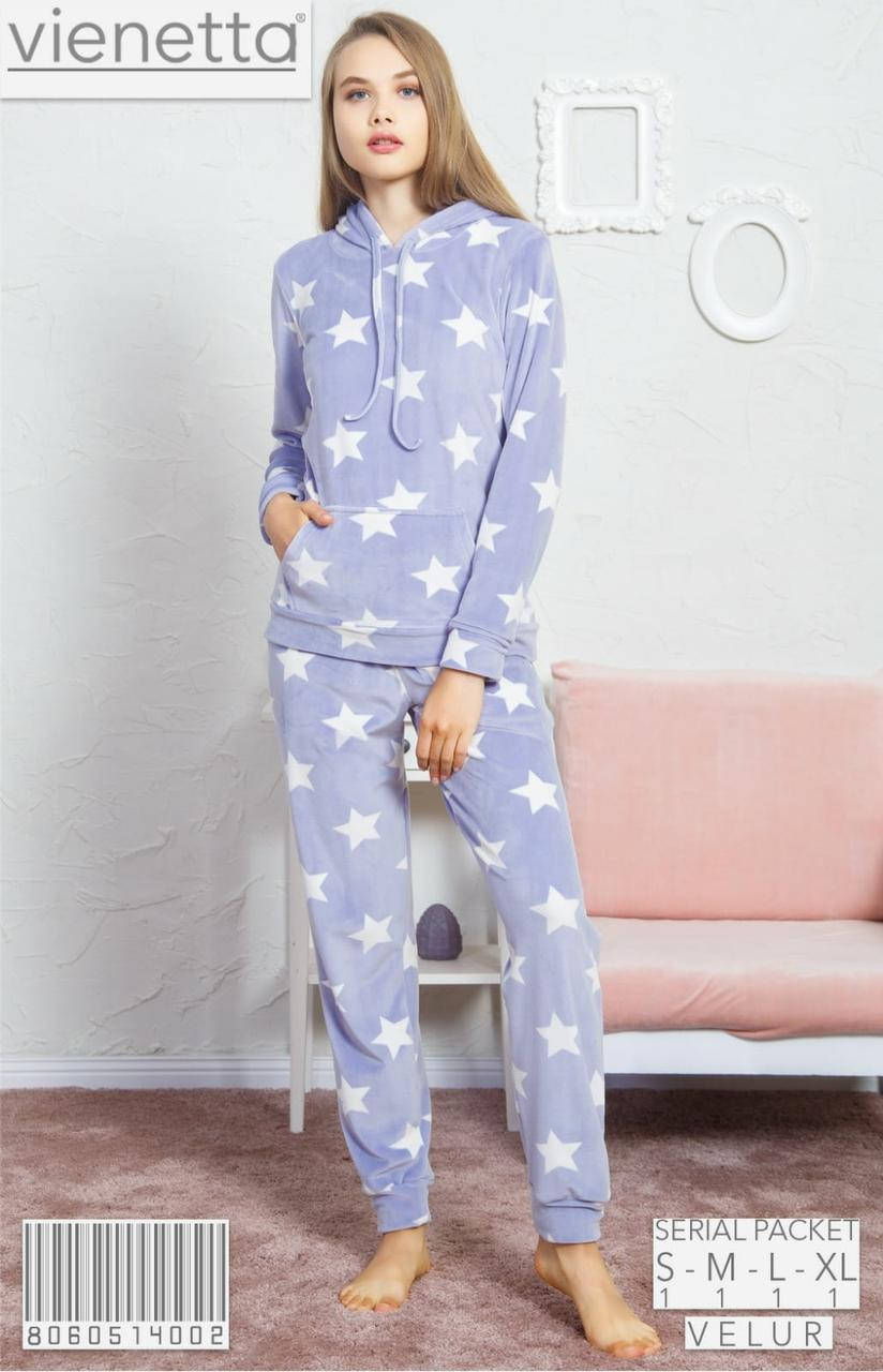 

Велюровый плюшевый комплект/пижама для дома и сна штаны кофта с капюшоном Vienetta (Турция) L