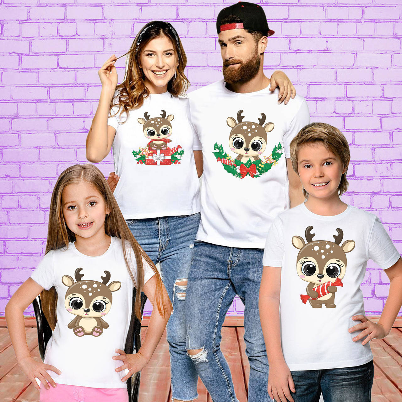 

Футболки Фэмили Лук Family Look для всей семьи "Олени: Новый Год" Push IT