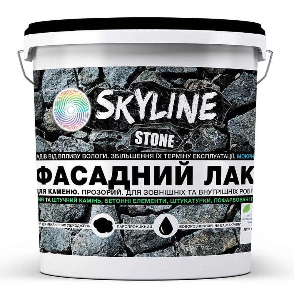 

Фасадный лак акриловый для камня мокрый эффект Stone SkyLine Глянцевый 3л, Прозрачный