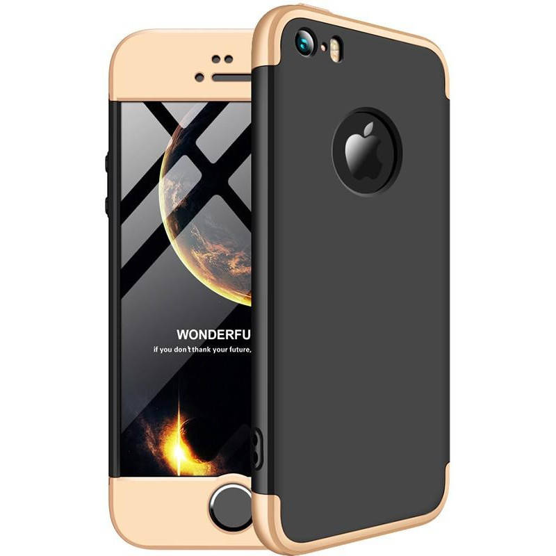 

Чехол GKK 360 для Iphone 5 / 5s / SE Бампер оригинальный Black-Gold с вырезом