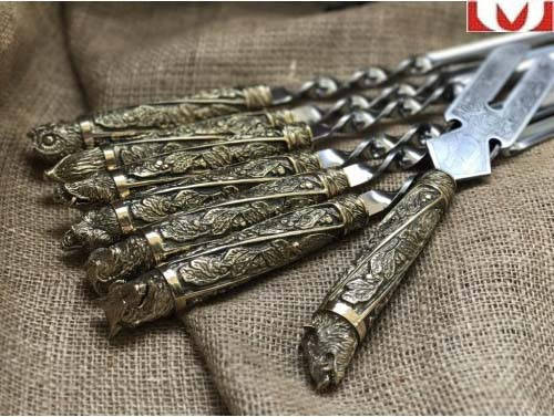 

Шампура подарочные "Дикие звери" с вилкой для снятия мяса, 6шт