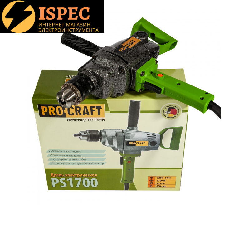 

Безударная низкооборотная Дрель Procraft PS1700/16