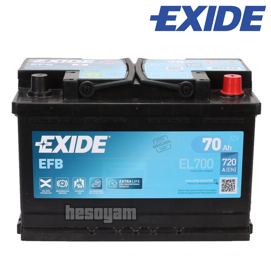 

Аккумулятор EXIDE Start-Stop EFB 12V/70Ah/720A (R+) Exide EL700 6СТ-70