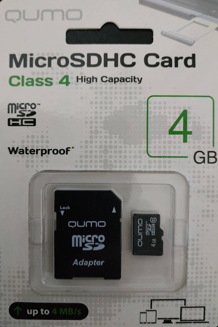 

Карта памяти микро SDHC Qumo 4 гб класс 4 с адаптером