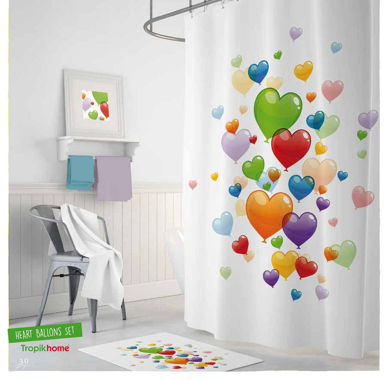 

Штора для ванной Heart balloons Tropichome 180*200 см, Разные цвета