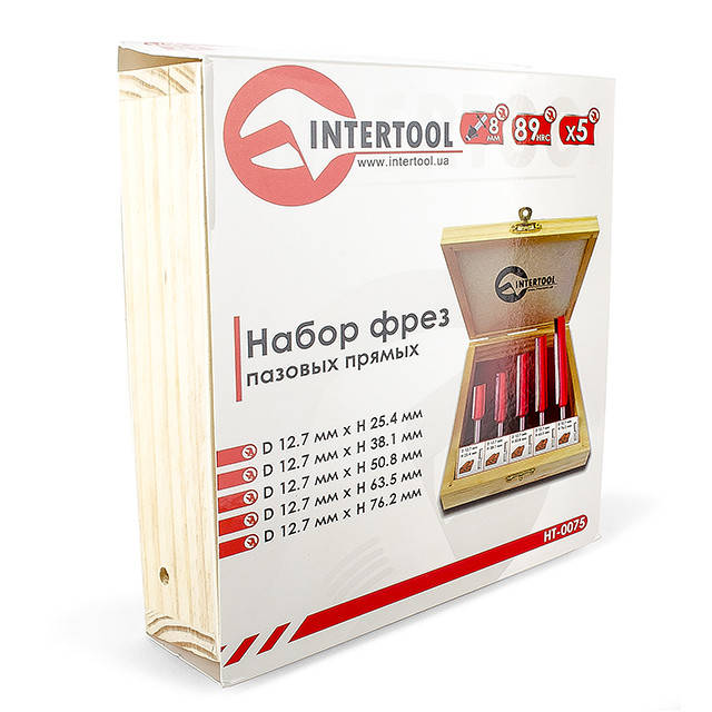 

Фрезы Пазовые по Дереву Для Ручного Фрезера Набор(Комплект)5шт INTERTOOL HT-0075