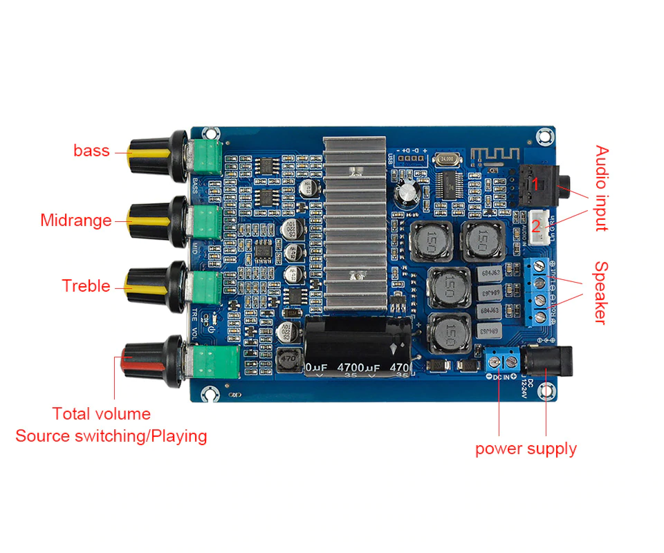 

AIYIMA Bluetooth 4.2 Аудио усилитель 2.0 2х50w на базе TPA3116 питание DC12-24V