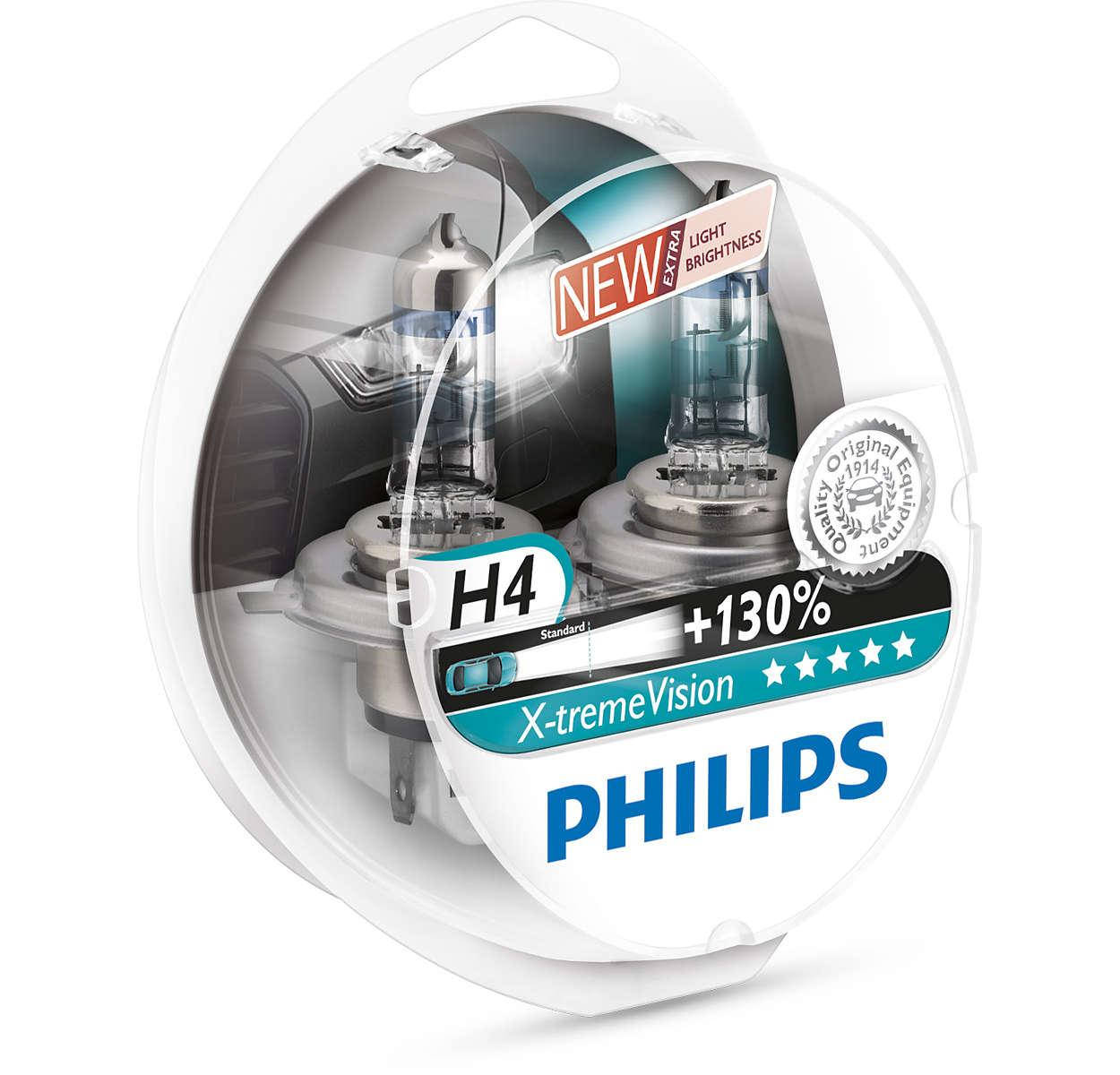 

Фирменная лампа PHILIPS цоколь H4 - 60/55W 12V P43T X-treme Vision +130% ближний \ дальний свет