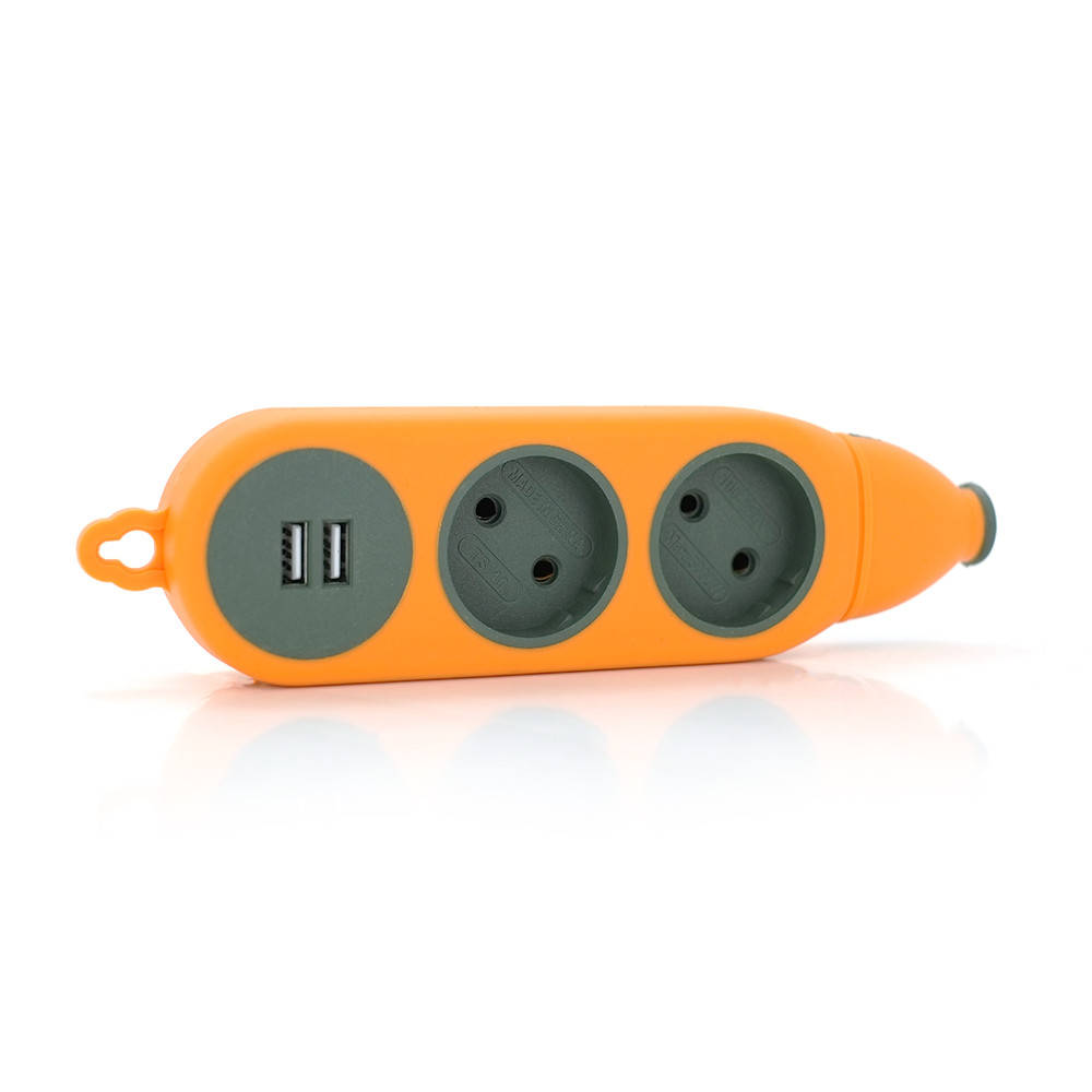 

Колодка для подовжувача 2 гнізда + 2USB без заземлення 16A 220V, Orange, Q100